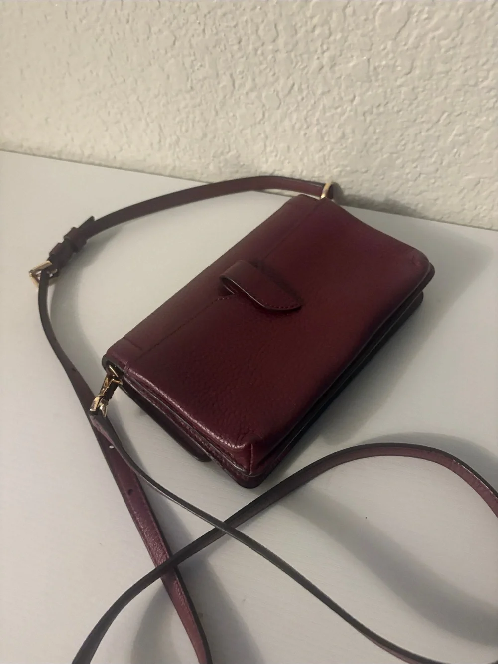 Michael Kors Burgundy Pebbled Leather Compact Crossbody